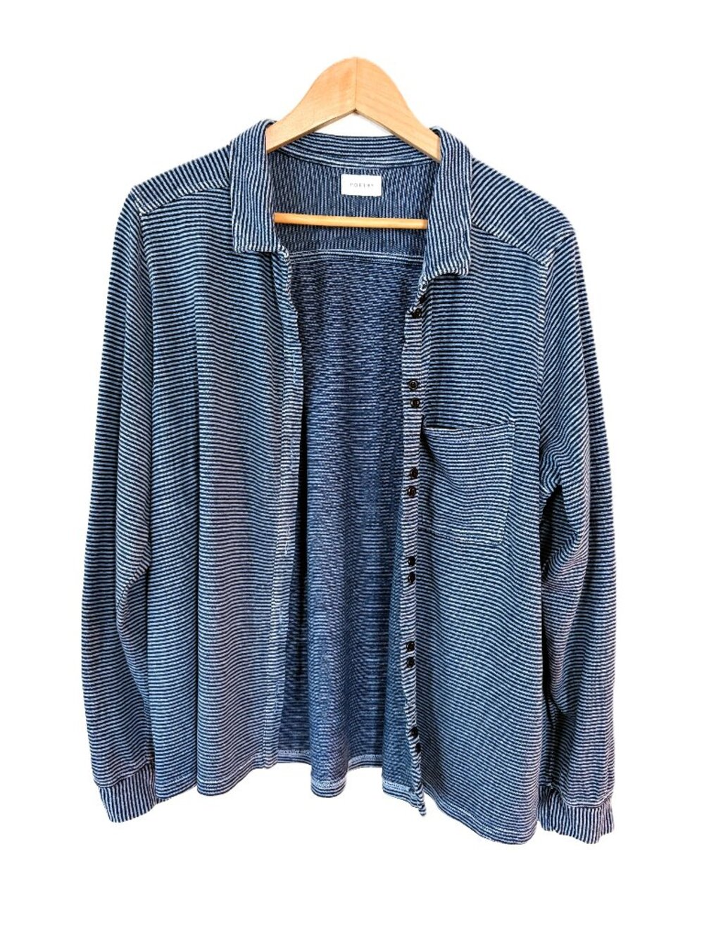 Poetry Hemp Organic Cotton Cardigan Sweater Size 14 Blue Stripe Nautical Coastal